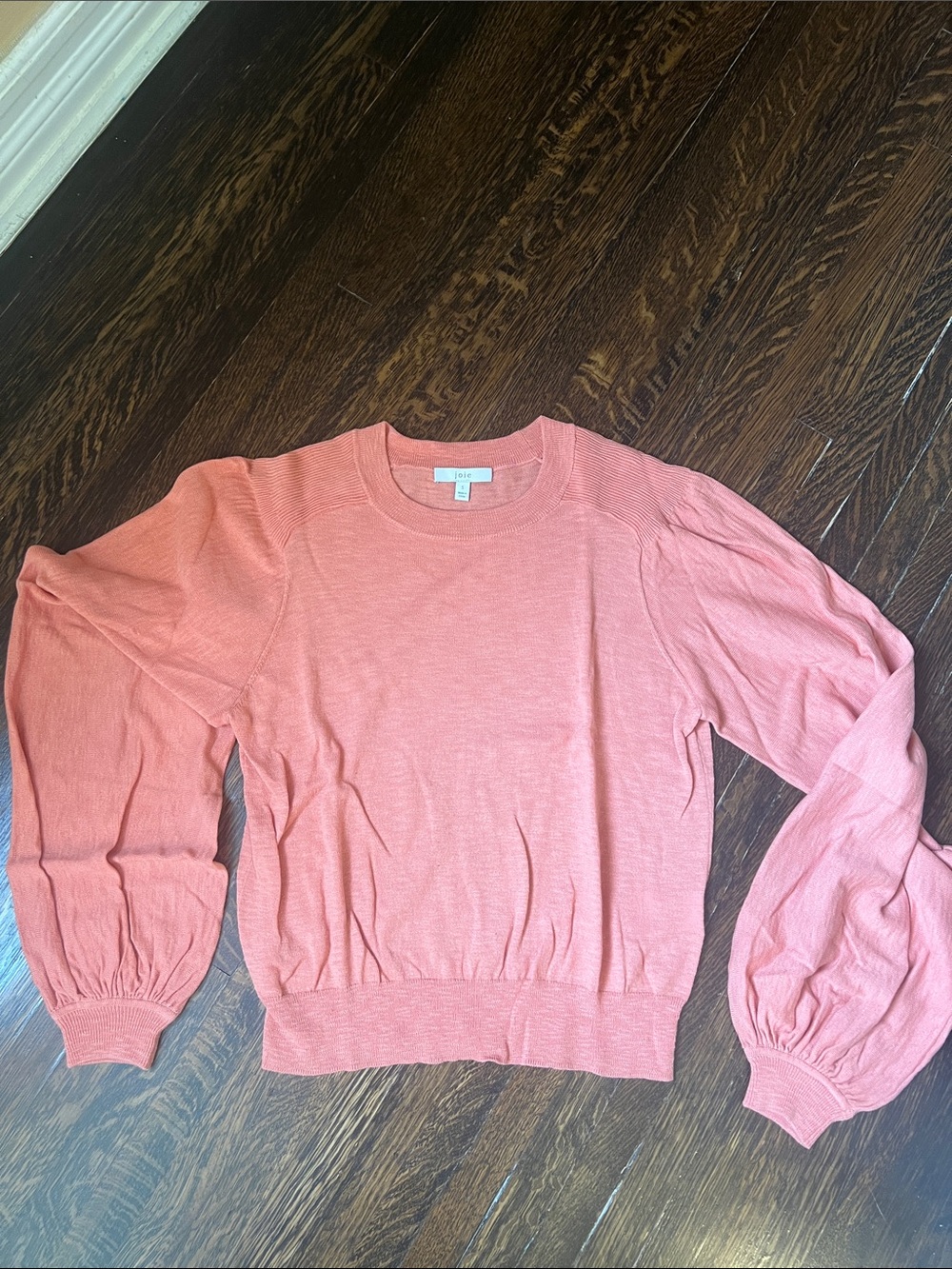 Joie Coral-Peach Balloon-Sleeve Crewneck Sweater
